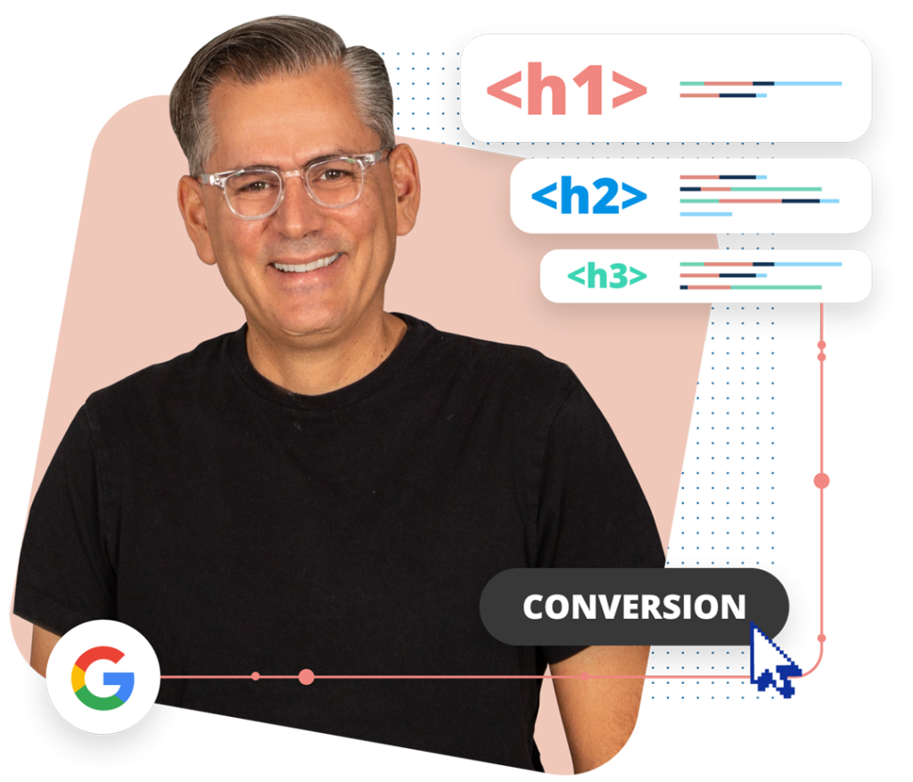 Picture of a person with the word conversion and h1, h2, and h3 graphics